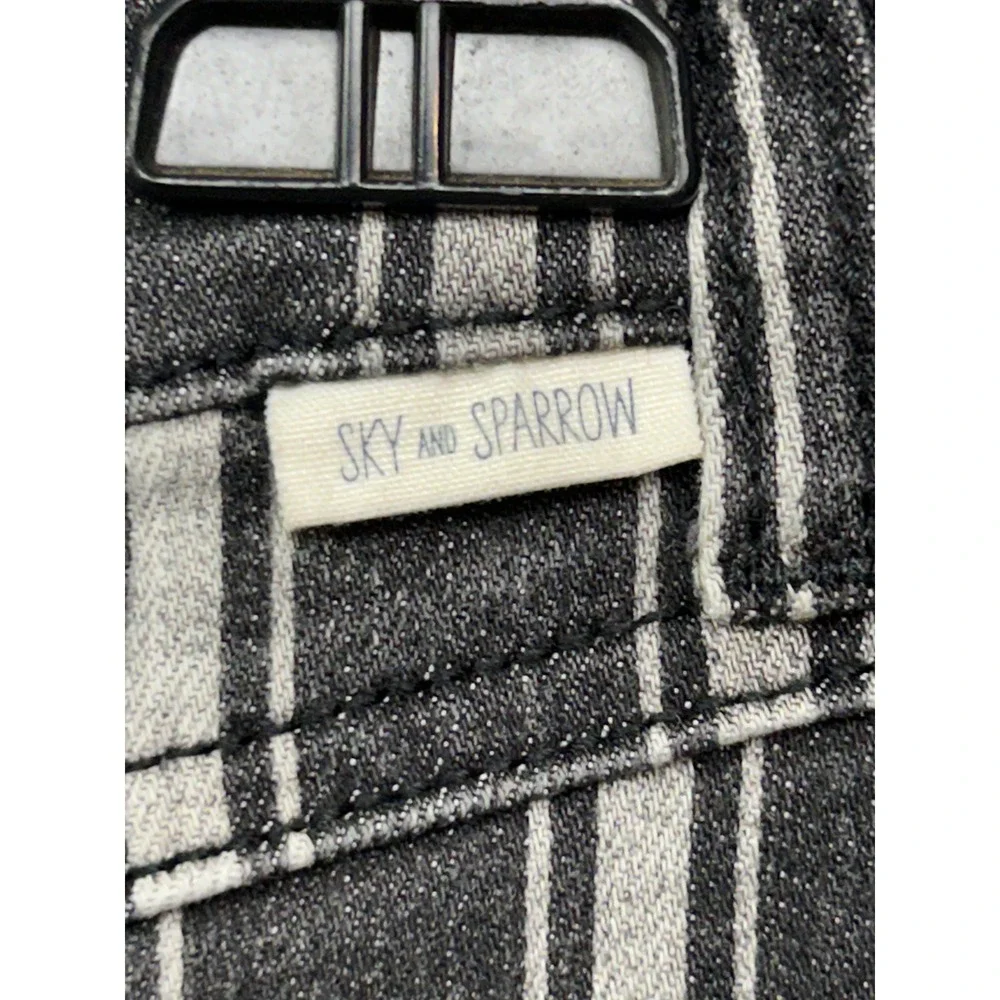 Sky and Sparrow Denim Skirt Womens 3 Black White Striped Raw Hem Mini Skirt Edgy